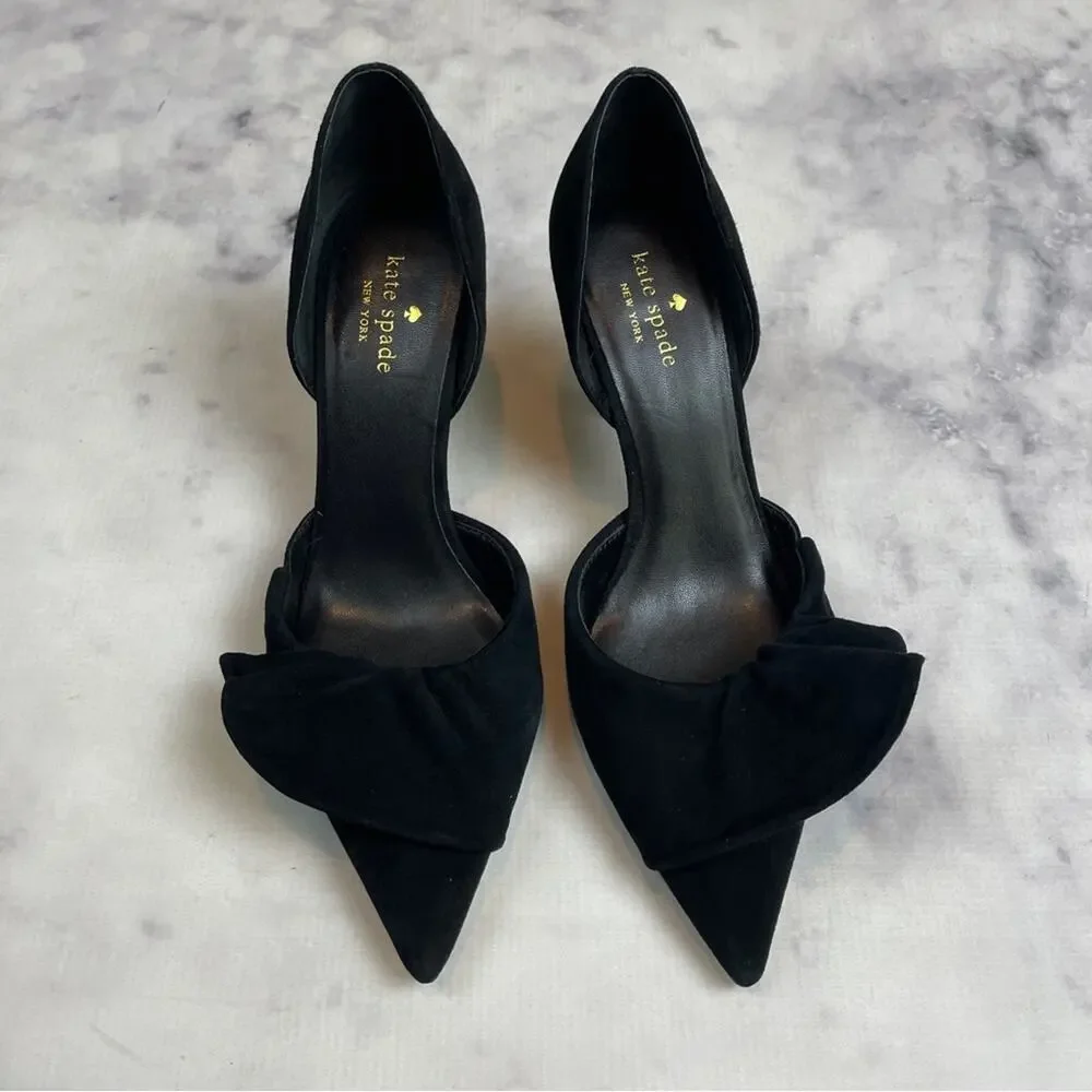 Kate Spade Shayna D’Orsay Ruffle Pumps Black Suede Pointed Toe Heels Sz 9